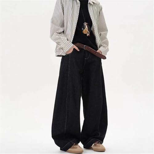 Men's Denim Pants Vintage Washing Wide Leg Loose Elastic Jeans Casual Straight Trousers2