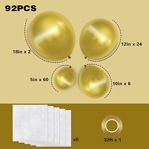 Rubfac SERONLINE2020121401 92Pcs Metallic Gold Balloons Chrome Gold Balloon Different Sizes 18 12 10 5 Inch Gold Latex Balloons thumb #1