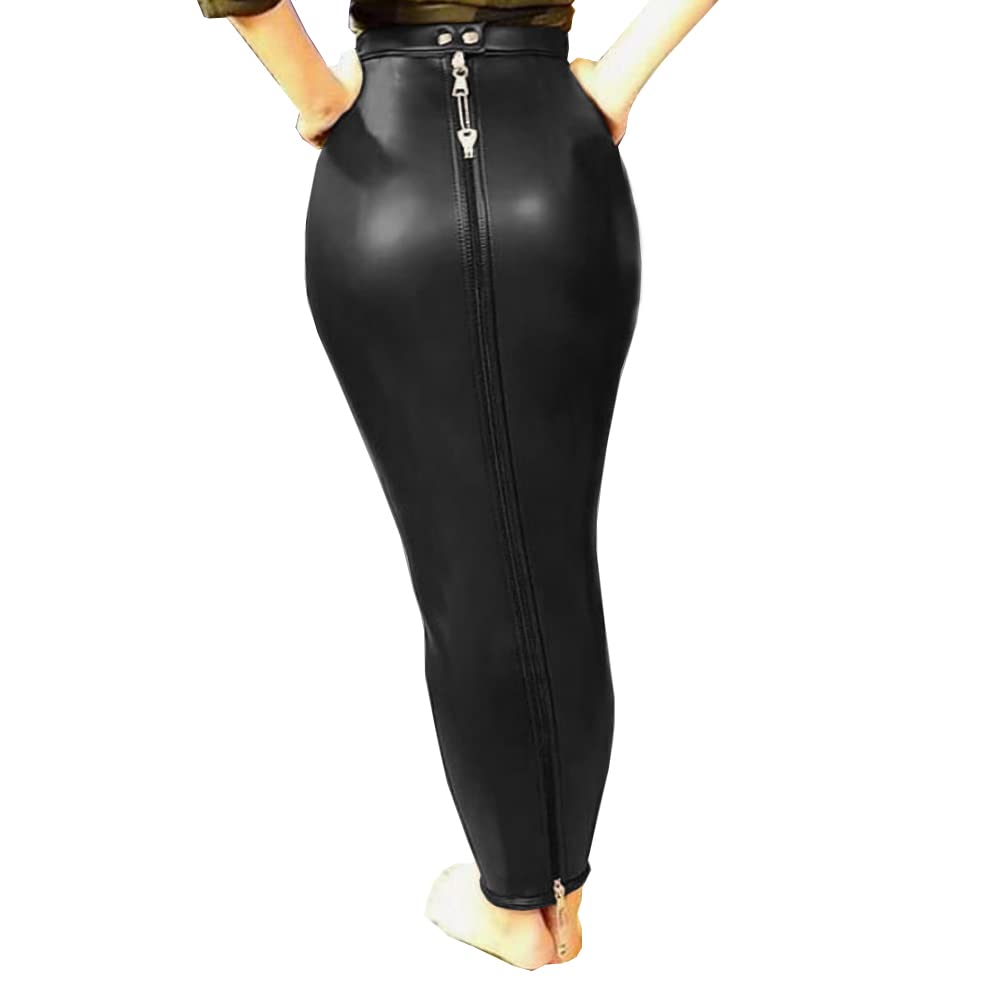 Sexy Sissy PU Matte Leder Hüftwickel Enge Röcke Hohe Taille Abschließbar Lange Hobble Bleistiftröcke