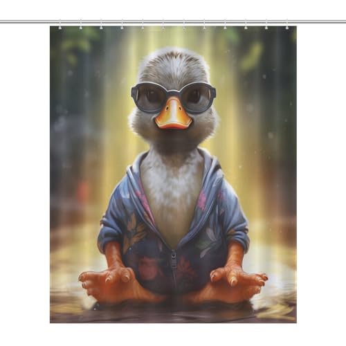 Rideau de douche canard en tissu polyester imperméable lavable pour baignoire 152x183cm - 7