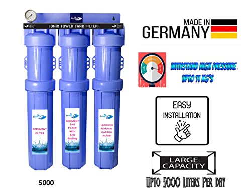 Image of IONIX TDS Tower Tank Filteration System With German Housings | Whole House Water Filter| Saltless Water Softner, Upto 5000 Liters Per Day Capacity, 1 Set, Blue