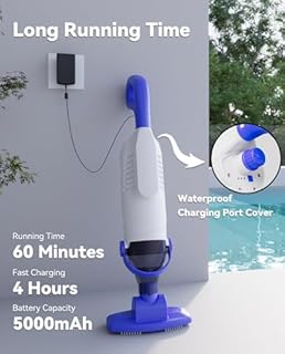 Cordless Handheld Hot Tub Vacuum Cleaner, 60W Rechargeable Pool Vacuum Cleaner with 63in Pole & 18GPM Suction for Above Ground Pools, Hot Tubs, and Small Inground Pools