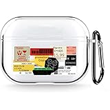 AirPods Pro ケース おしゃれ かわいい 可愛い クリア ステッカー ラベルタイプ ロゴ 面白い 人気 御洒落 韓国 おもしろ TPU エアーポッズ プロ ケース カラビナ付き AirPod Pro 用 充電ケース 紛失防止 落下防止 キズ防止 耐衝撃 分離式 保護カバー ワイヤレス充電対応 エアポッツ ケース