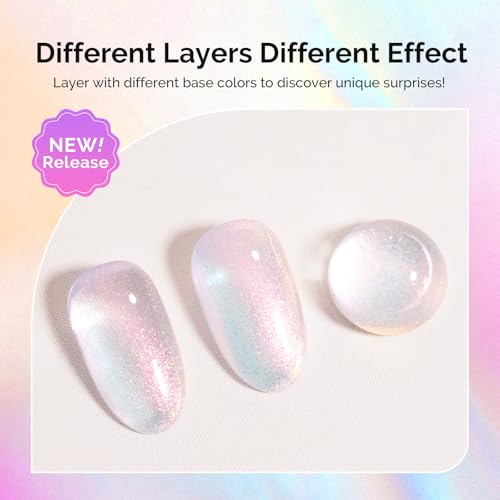 Image of MelodySusie Shimmer Aurora Yellow Pink Gel Nail Polish, 0.5fl oz Soak Off UV LED Jelly Pink White Gel Polish Gift for Women Nail Art Manicure Salon DIY Nail Design Decoration at Home-G2608