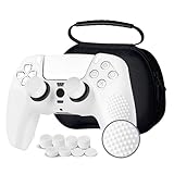 JYXETOV PS5 コントローラー カバー + 収納バッグ（27オプション）、無料の8ボタンキャップ、シリコーン保護、オリジナルの充電器で充電できます、滑り止めデザイン、両面印刷パターンに適しています