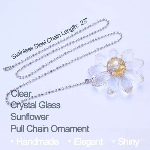 Image of LEFERS Ceiling Fan Pull Chain, 2 Pieces 1.8 inch Crystal Glass Flower Pendants with 24 inch Ceiling Fan Chain Extender and Connector (Clear)