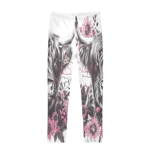 Toddler Girls Leggings Printed Yoga Pants Leggings Highland Cow Pink Floral for Kids