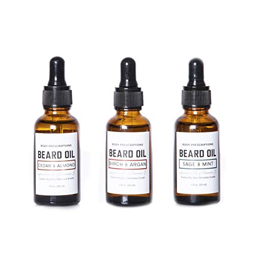 Body Prescriptions Beard Oil Collection- 3 Piece Beard Oil Set in Glass Bottles