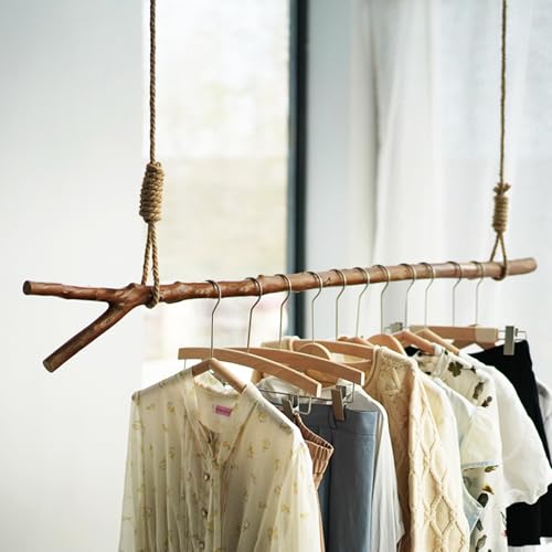 Perchero de madera ajustable para colgar en el techo con diseño de ramas para exhibición de boutique y almacenamiento que ahorra espacio