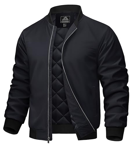 TACVASEN Mens Bomber Jackets Casual Fall Winter Warm Windbreaker Full Zip Windproof Outwear Padded Lined Coats