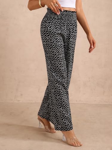 Women's Floral Print Wide Leg Flowy Pants Shirred High Elastic Waist Boho Trousers3