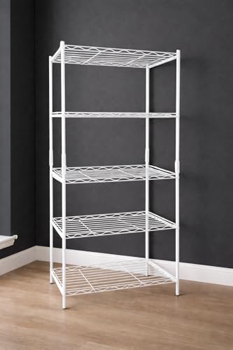 Image of IRON LANDS 5 Tier Shelf Heavy Duty Multipurpose Storage Stand - Metal Rack Kitchen Organizer | Bathroom Countertop, Microwave Oven Stand for Modular Kitchen, Living Room, Bedroom & Office (White)