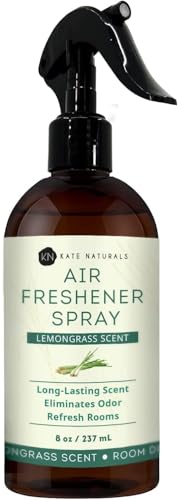 Kate Naturals Air Freshener Spray for Home. Lemongrass Essential Oil Odor Eliminator Room Freshener Spray for Pillows, Bedding, Linen (8 fl oz, Pet Safe, Non-Toxic)