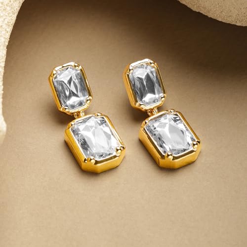 Image of Rubans Drop Earrings American Diamond Crystal Stylish Trendy Jewellery Gift for Women & Girls