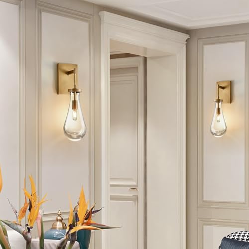 Image of 17 inch L Wall Sconces Set of 2, Morden Wall Lights Fixtures Bathroom Vanity Light Raindrop Wall Brass Sconce for Living Room,Bedroom,Hallway,Stairs,Indoor