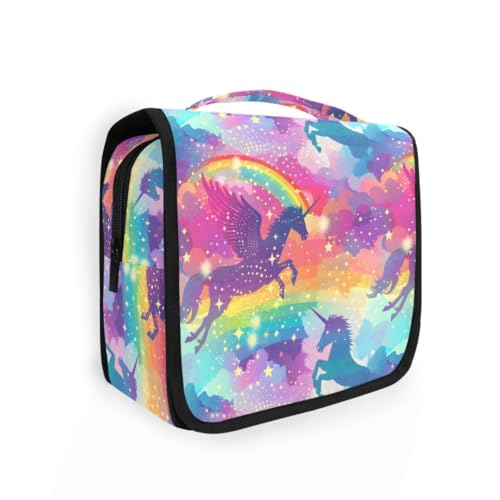 senya Hanging Travel Toiletry Bag Cute Kit Makeup Case Cosmetics Organizer for Men Women (Rainbow Winged Unicorn)