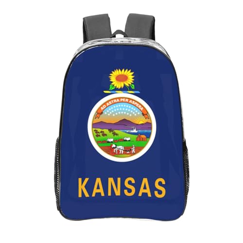 Sac à dos transparent noir avec drapeau du Kansas pour le travail et sport
