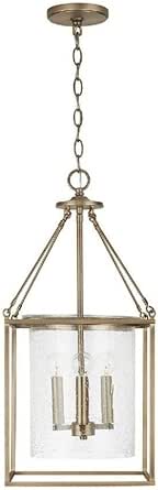 Capital Lighting 532843AD Cooper Clear Seeded Glass Lantern Pendant, 4-Light 240 Total Watts, 27" H x 12" W, Aged Brass