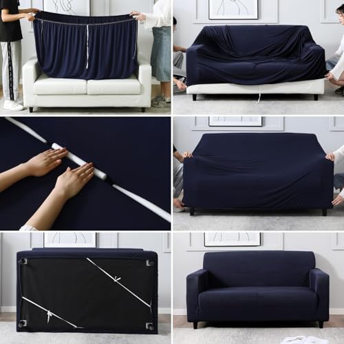 Image of HOKIPO Elastic 1 Seater Sofa Cover Stretchable Slipcover, Space Blue (NEW2-AR-4277-E6)
