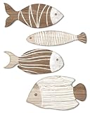 Putuo Decor Set de 4 Peces Decorativos Pared Madera Tonos Naturales, Estilo náutico rústico líneas Blancas para baño Cocina salón recibidor, decoración mediterránea Costera