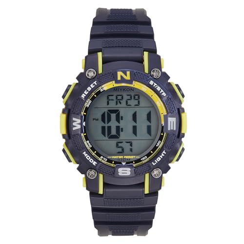 Miykon Reloj deportivo con cronógrafo digital para mujer, superiluminador, cronómetro y temporizador, alarma, hora dual, hora militar de 24 horas, resistente al agua hasta 100 m, 38 mm, Azul marino,