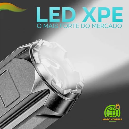 Lanterna Tática Shark Militar Led Resistente A Água Recarregável Usb Super Forte Pescaria Caça Mundo