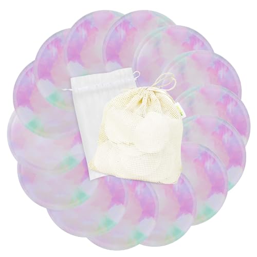 Image of wegreeco Nursing Breast Pads (14 Pack) + Laundry Bag & Travel Storage Bag, 4.7 inch - Washable & Reusable Breastfeeding Nursing Pads (Plain Shape, Dreamy, Large)