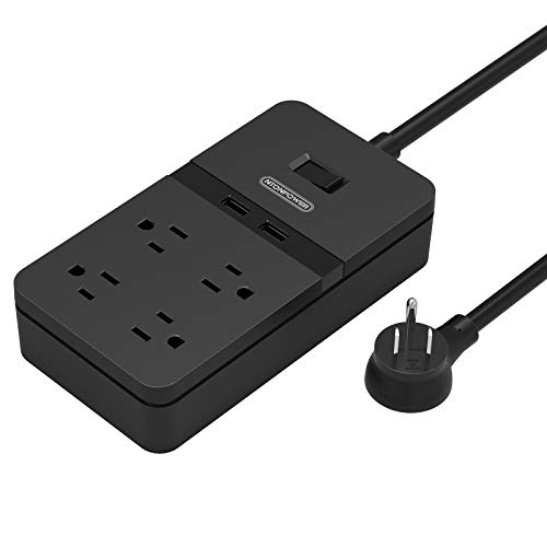 Flat Plug Power Strip with USB - NTONPOWER Mountable Surge Protector Power Strip, 4 Outlet 2 USB Desktop Charging Station, 5ft Extension Cord, ETL Listed, 15A Circuit Breaker for Home Office - Black