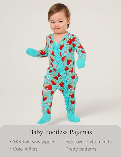 Bamboo Viscose Baby Girl Footless Pajamas Ruffled Baby Sleepers with 2 Way Zipper2