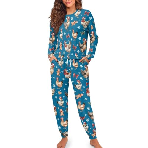Image of Women's 2 Piece Printed Pajama Set Long Sleeve Sleepwear Set with Long Pants Casual Lounge Sets with Pocket