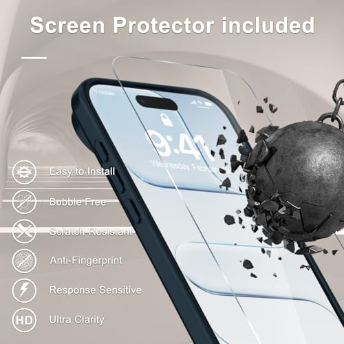Image of YENAPOON for iPhone Air Case, Matte Magnetic Phone Cover [with 1 Screen Protector] [Support for MagSafe] [Shockproof Military Grade Protection] Translucent Frosted Back, Navy Blue