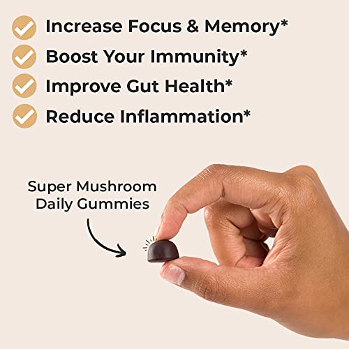Auri Super Mushroom Daily Gummies - World's First Daily Mushroom Supplement Gummy - 12 Mushroom Blend With Chaga, Lions Mane, Reishi, Cordyceps - Boost Your Immunity, Focus, Energy, Mood - 60 Gummies #TOP1