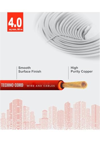 Image of TechnoCord pvc Insulated Wire 90 Meter Copper Wire (RED, 4.00 SQ MM)