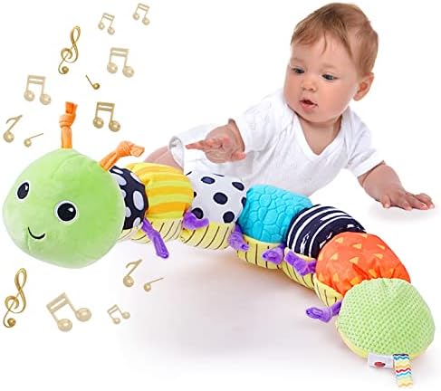 Ussybaby Baby Infant Musical Toy Soft Tummy Time Toy with Multi Textures,Rattle,Crinkle,Newborn Baby Stuffed Animal Toy for 0 3 6 9 12 Months Girls Boy, Gift,Caterpillar