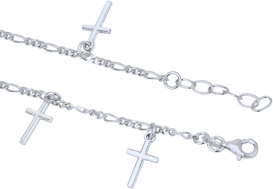 Vanbelle Sterling Silver Jewelry - Rhodium Plated with 925 Stamp - Dangling Cross Charm Bracelet - Elegant handcrafted - for Women - 6.5" long + 1" extender - Image 3