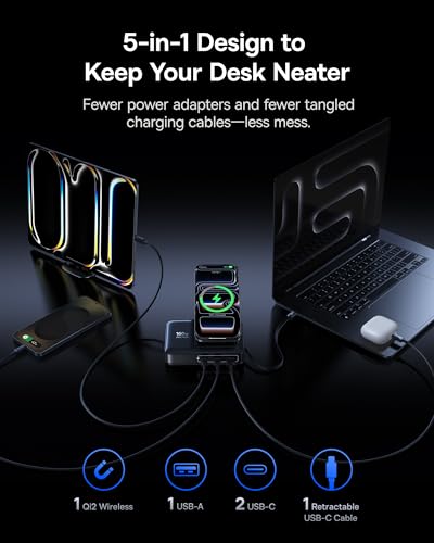 Baseus Nomos 160W 5-in-1 Charging Station with Qi2 & Retractable Cable — view 3