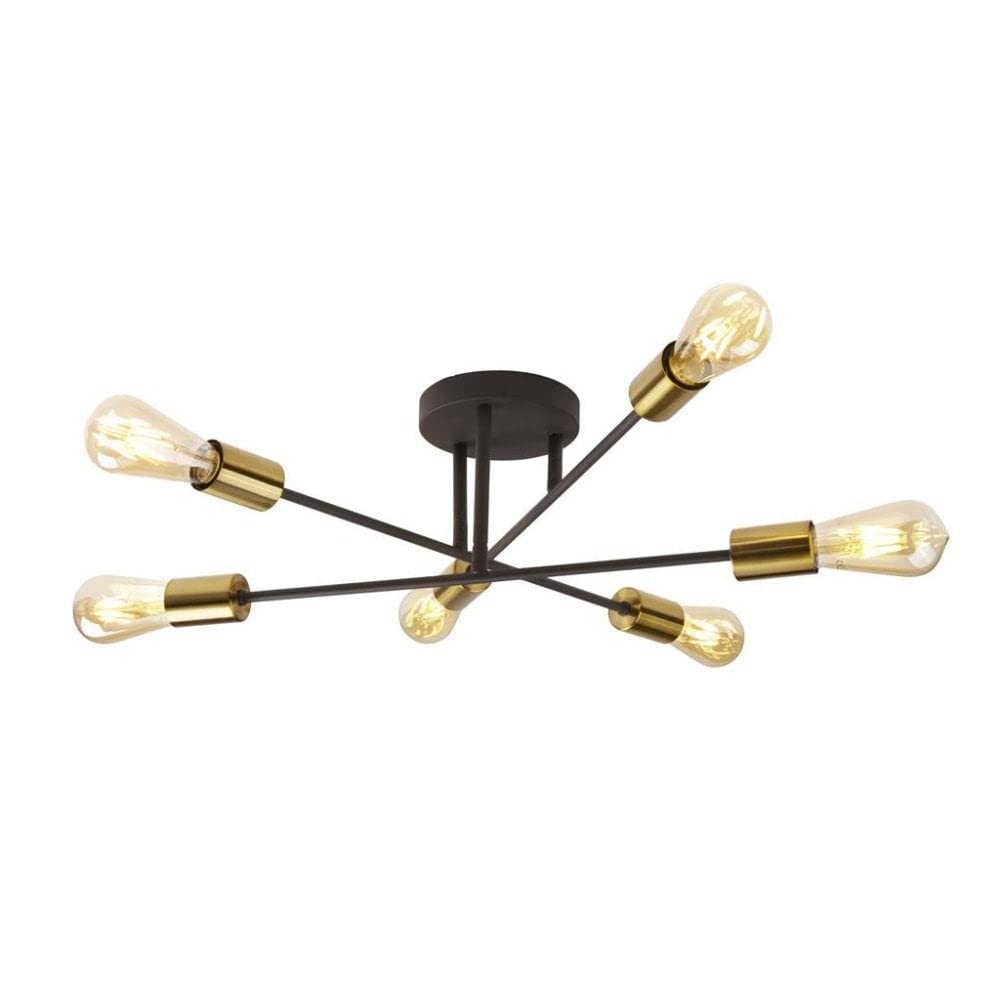 Searchlight Lighting Matt Black, Satin Brass Design Ceiling Spotlight Arms Adjustable Lamp Black Vintage Lamp Brass Searchlight 8046-6Bk