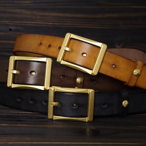 Mens Womens Belt for Jeans 4.5mm Thick Genuine Leather Strap Vintage Solid Brass Square Buckle Gift Box Packaging4