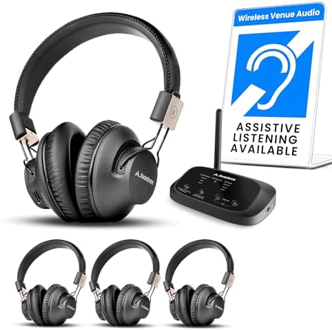 Avantree Quartet 2 - Bluetooth-Compatible Wireless Group Listening Headphones & Transmitter Set for Parties, Silent Discos, Church, TV - Multiple Rechargeable Headphones with Low Latency & Clear Sound