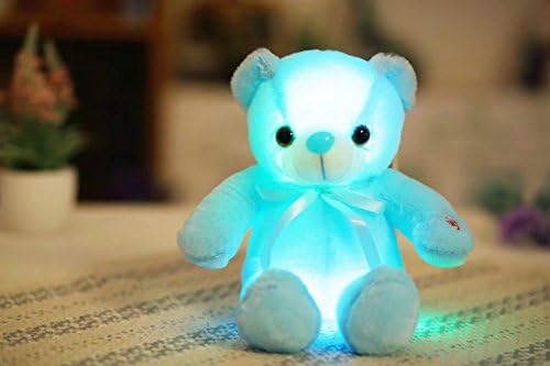 HYST 12.6'' (32cm) Teddy Bear Animal Little Stuffed Toys, Sparkling Plush Toy with Mix Color Changing LED Light (Blue)
