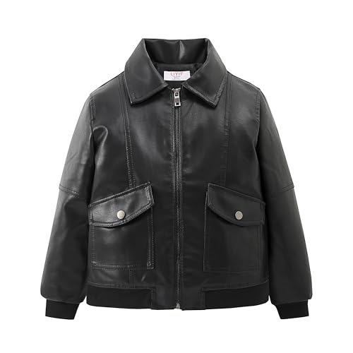 Image of LJYH Kids Biker Motorcycle Faux Leather Jackets Boys Spring Lapel Black Zipper Pu Leather Coats 11/12yrs