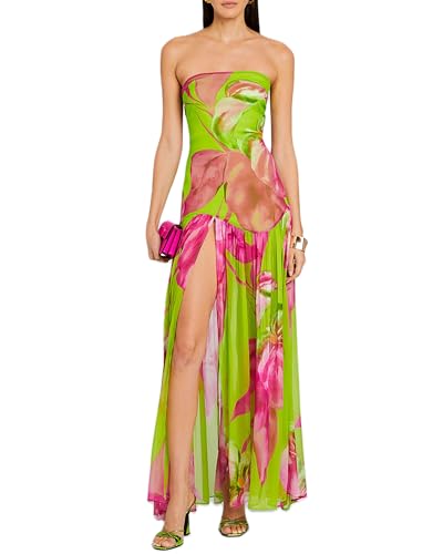 Image of Women 's Tube Top Dress Sleeveles Strapless Backless Mesh Patchwork Tropical Leopard Print High Slit Maxi Dress