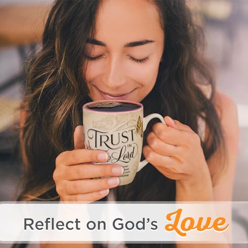 Christian Art Gifts Pink Rose Floral & Yellow Butterfly Ceramic Coffee Mug – 12 oz. Lead-free Inspirational Scripture Coffee and Tea Mug for Women with Bible Verse: Trust in the Lord - Proverbs 3:5 - Image 3