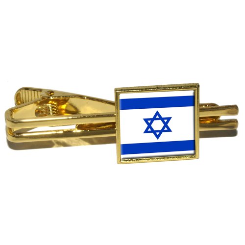 Israel Flag Square Tie Bar Clip Clasp Tack - Gold