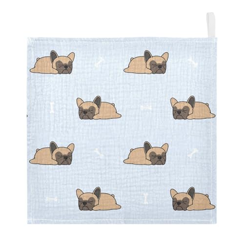 Image of vvfelixl Baby Muslin Washcloths Cute French Bulldog Sleeping Baby Burp Cloths Cotton Baby Face Towel for Newborn Infants Boys Girls Soft and Absorbent 11.8 X 11.8 in, 3 Pack