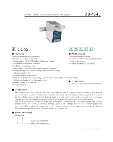 Alimentation 24V CC sans interruption DUPS40 pour module de guidage 40A - 3