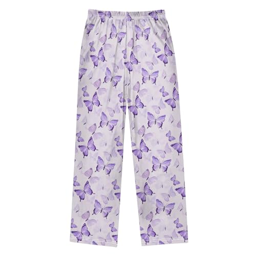 Pajama Pants Lounge Sleep PJ Bottoms Sleepwear Elastic Waist Drawstring S Purple Butterflies2