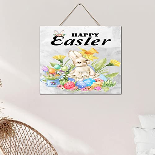 Décoration murale en bois Happy Easter Bunny tableau rétro premium