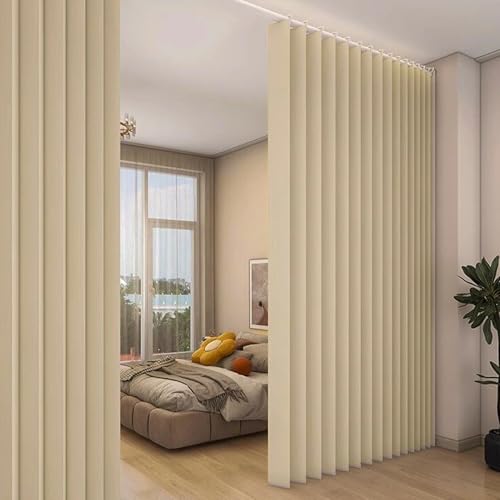 100"x96" Extra Large Blackout Room Divider Curtain,Waterproof Indoor/Outdoor Vertical Drapes for Bedroom, Living Room,Cordless Panel Partition with Hooks,Beige
