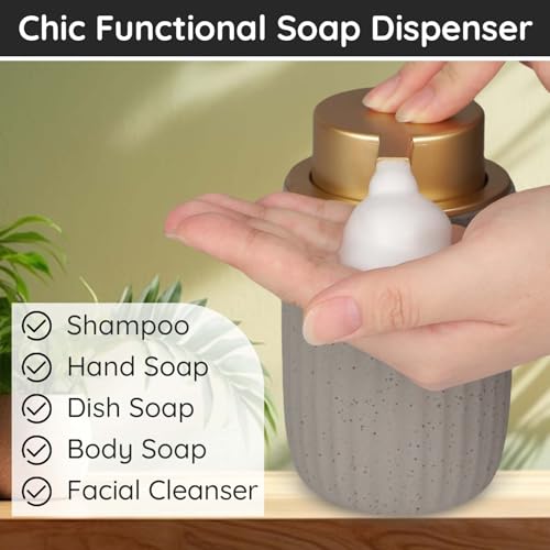 Image of Segbeauty 10.8oz Ceramic Foaming Soap Dispenser, 320ml Empty Refillable Liquid Hand Wash Dish Soap Dispenser, Body Wash Shampoo Pump Bottle Dispensing Container for Kitchen Bathroom Countertop Gray